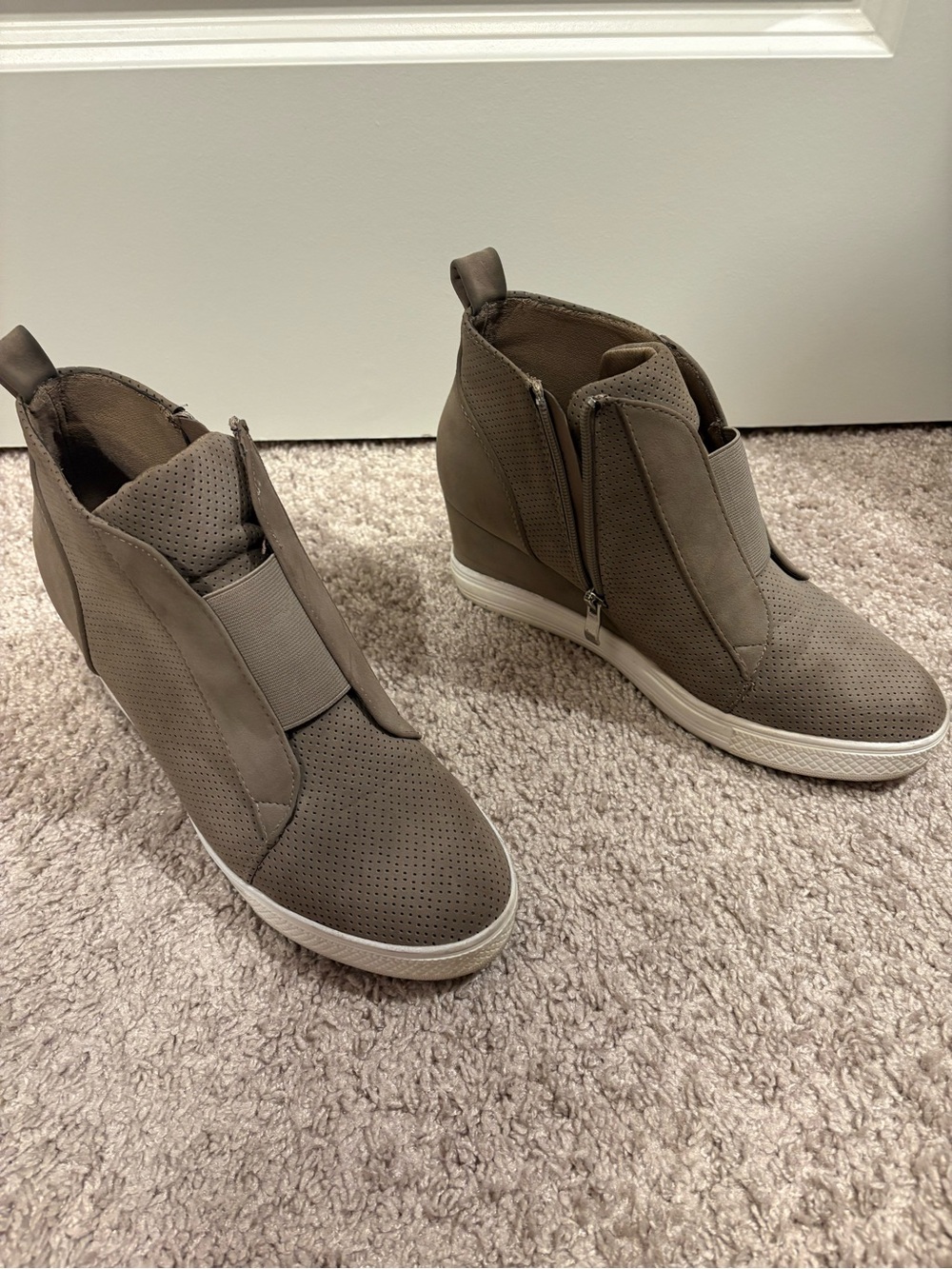 CCOCCI Perforated Taupe Wedge Sneaker Booties
